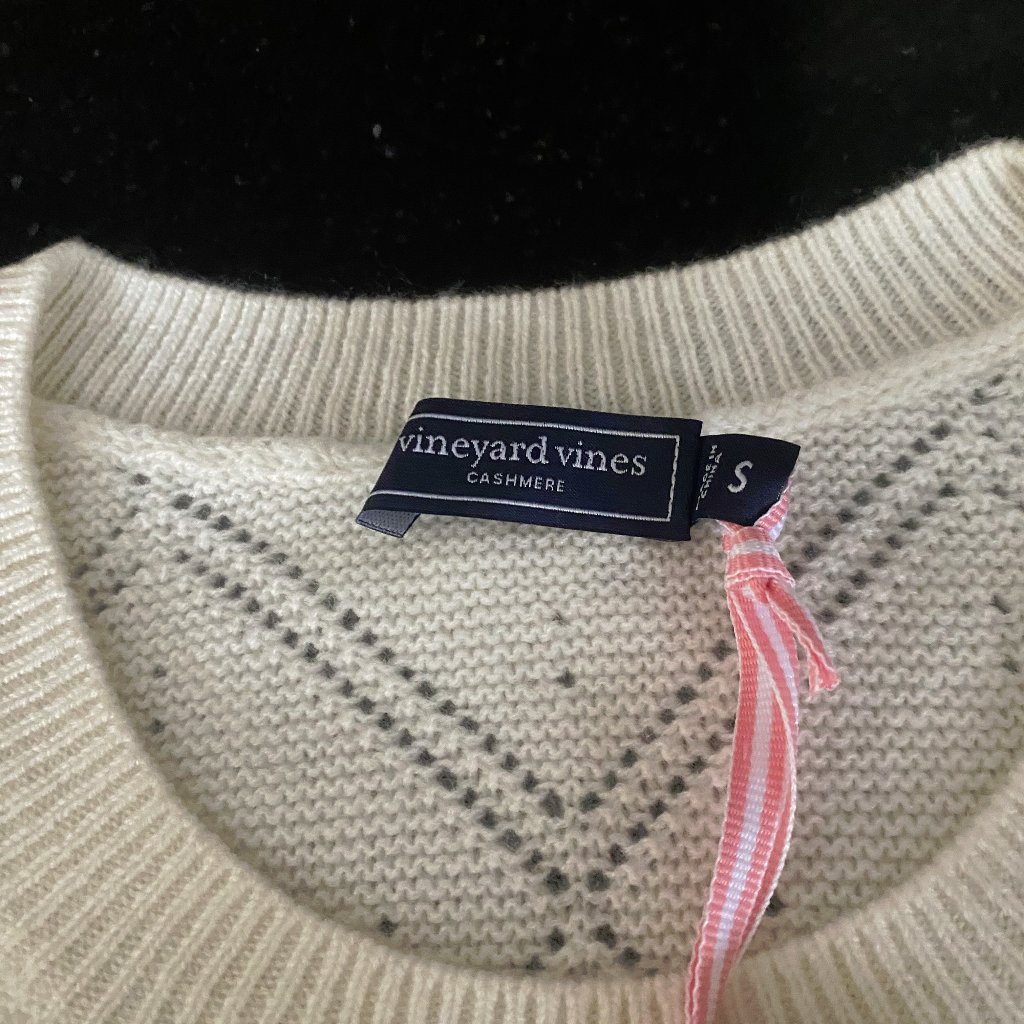 Vineyard Vines Diamond Pointelle Seaspun 100% Cashmere Sweater